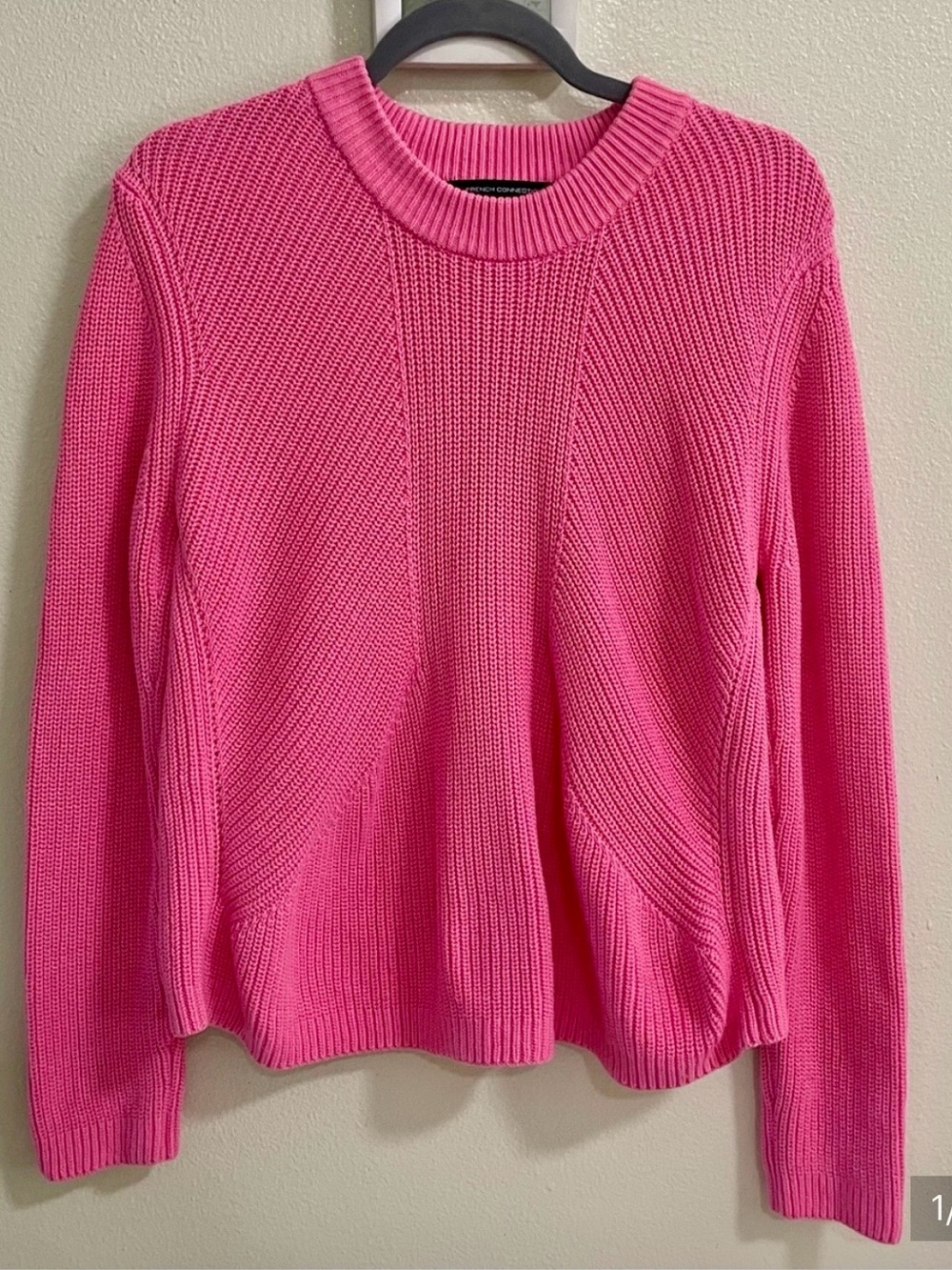 French Connection Bright Pink Crewneck Knit Sweater